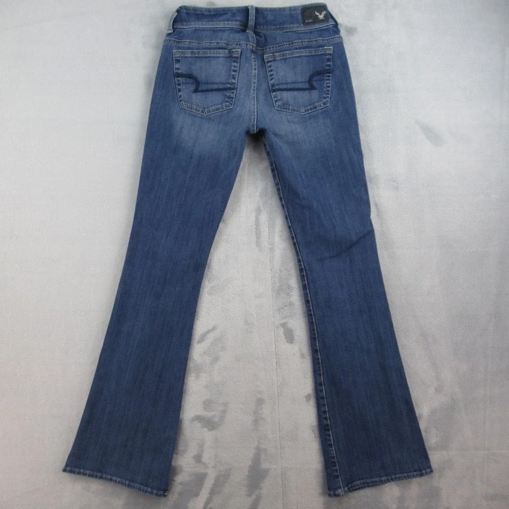 American Eagle Kick Boot Jeans Womens 0 Short Blue 360 Super Stretch Low Rise - Picture 8 of 11